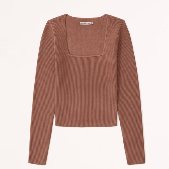 Abercrombie & Fitch Long-Sleeve Ottoman Squareneck Top Brown - Picture 1 of 1